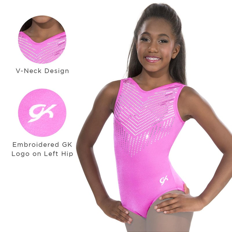 GK Girls Pink Diamonds Gymnastics Leotard â€“ Durable Sleeveless Dance & Ballet Outfit with No-Slip Leg Line, Stretch Fit, & Competition Comfort (AL, Pink) - Image 5